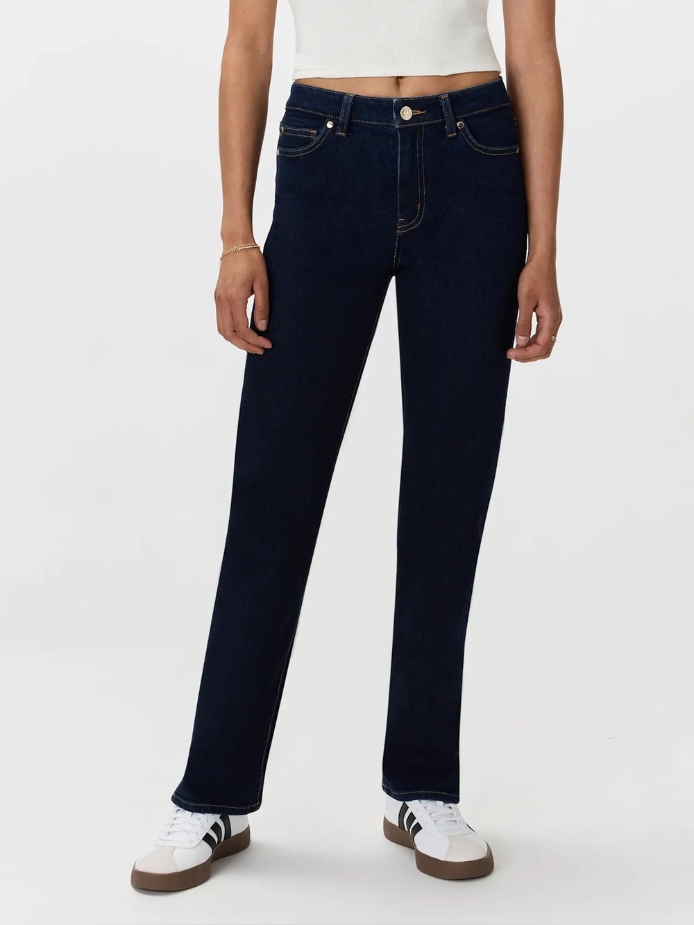 Quince Bella Stretch Straight Jeans Denim Deep Rinse Dark Wash Blue 29 30 Inseam